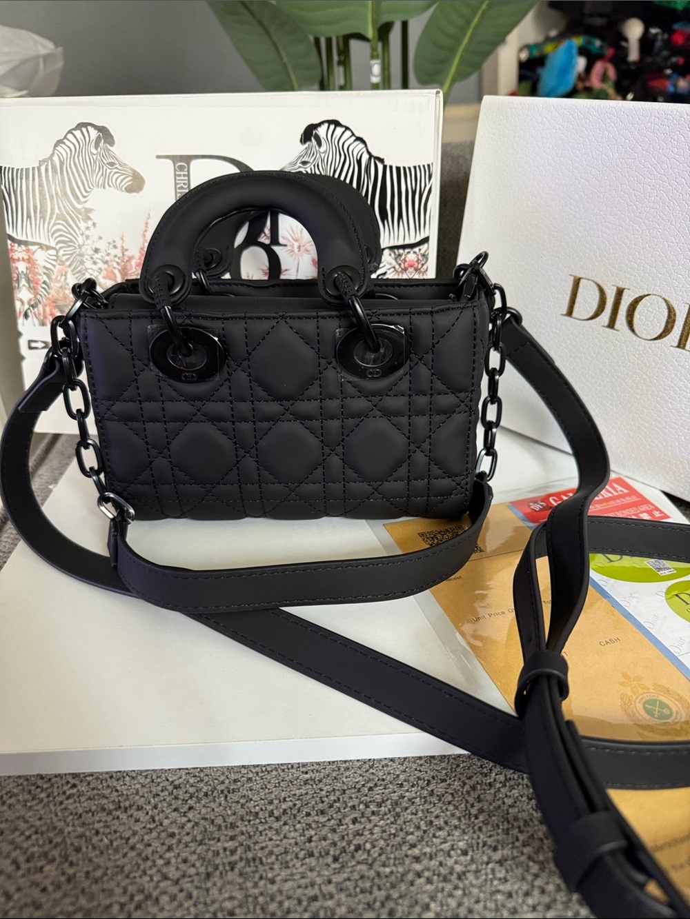 Dior Black Quilted Mini Lady Tote with Charm - Picture 7 of 8